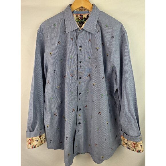 Robert Graham Men's Shirt Size 3XL Blue Vintage Football Classic Fit Button Down